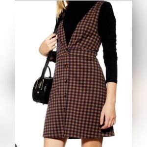 Topshop Navy Blue and Brown Plaid Mini Dress US6